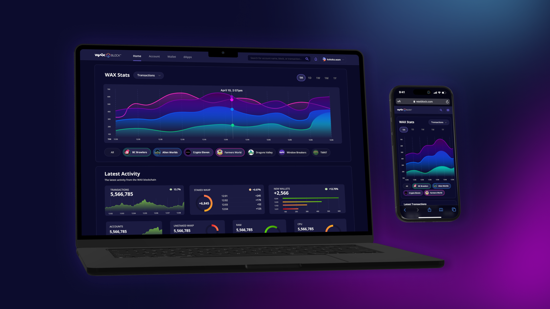 Network Explorer stats dashboard on laptop and phone